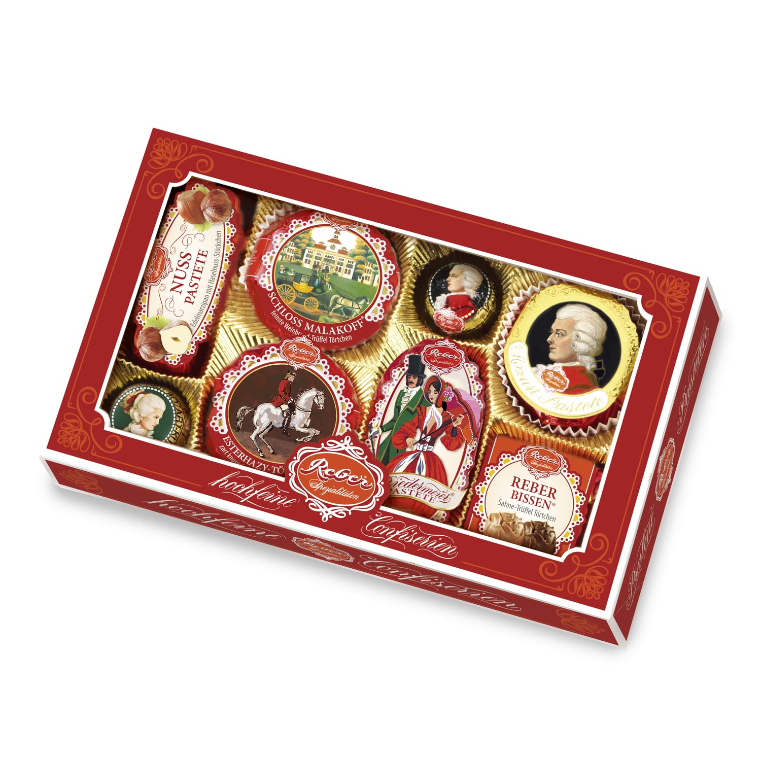 Reber Spezialitäten-Kassette, Pralinen, Mozart-Kugel, Constanze-Mozart-Kugel, Marzipan, Pasteten, Tolles Geschenk, 8er-Packung