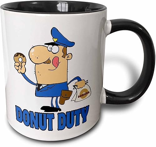 Miniatura 4 de 3dRose Divertida taza de dos tonos con diseño de caricaturas oficiales de policía On Donut Duty, 11 onzas, negroblanco