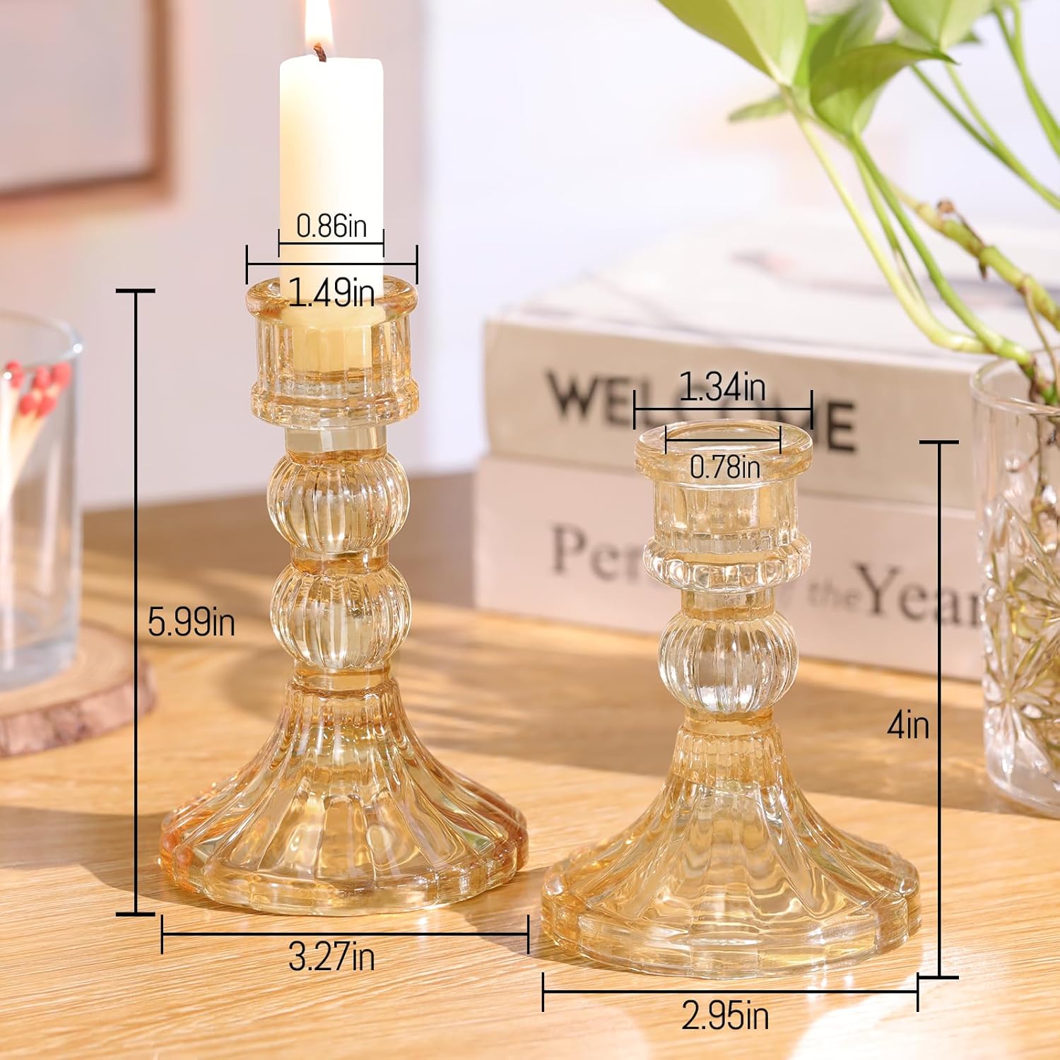 DARJEN 6Pcs Gold Candlestick Holders Set - 4" H & 5" H Striped Taper Candle Holders Bulk, Glass Candle Holders for Wedding, Festival, Party, Table Centerpiece, Gifts - Image 2