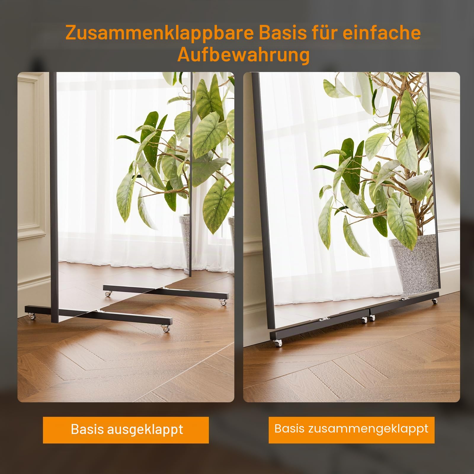 brisafe Glasloser Ganzkörperspiegel 180x100cm, Drehbar, Bruchsicher Schwarz | Leichter Standspiegel mit Rollen, mobil fahrbar; für Fitnessstudio, Tanzstudio, Yoga, Boutique und Home Gym