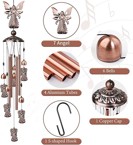 Miniatura 3 de Nowpis Campanillas de viento de mariposa para exteriores, campanas de viento decorativas con 4 tubos de aluminio para colgar, campanas de viento