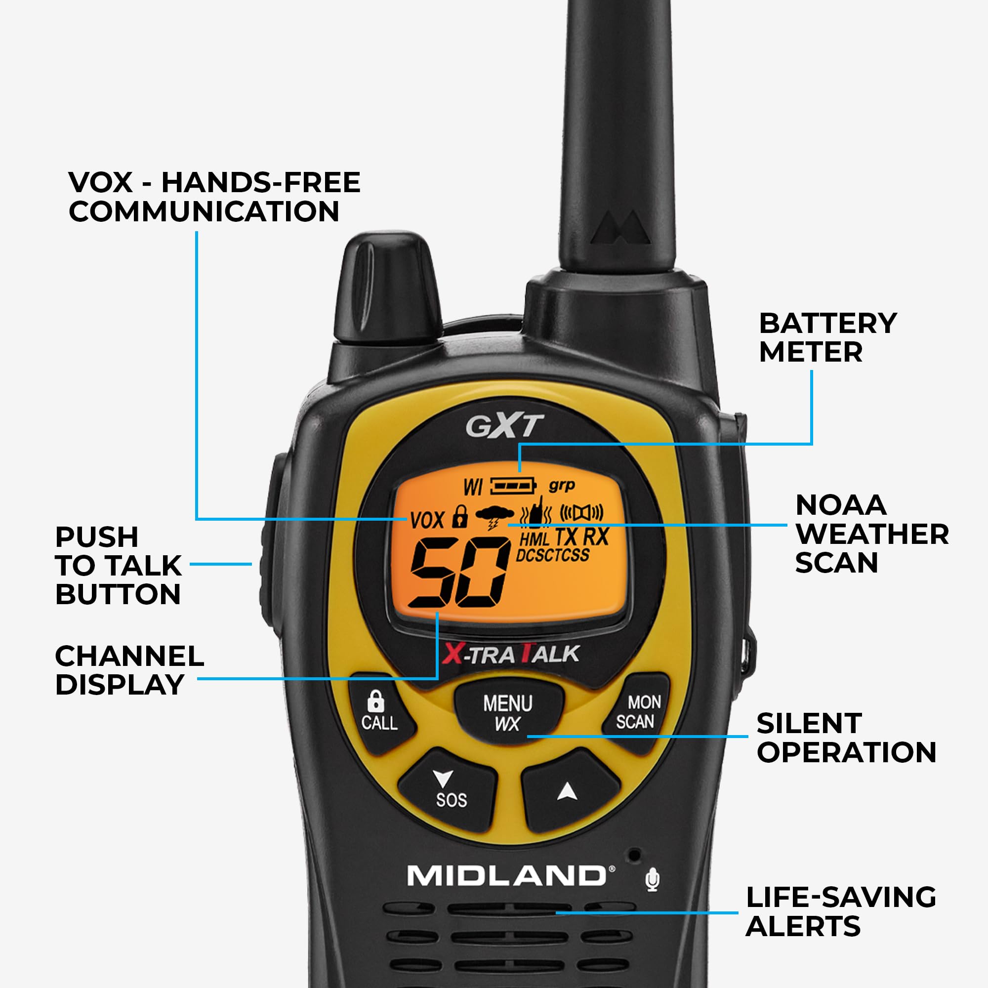 Midland GMRS Radios - 2 Pack Hi-Vis Yellow -7 Midland GMRS Radios - 2 Pack Hi-Vis Yellow -7