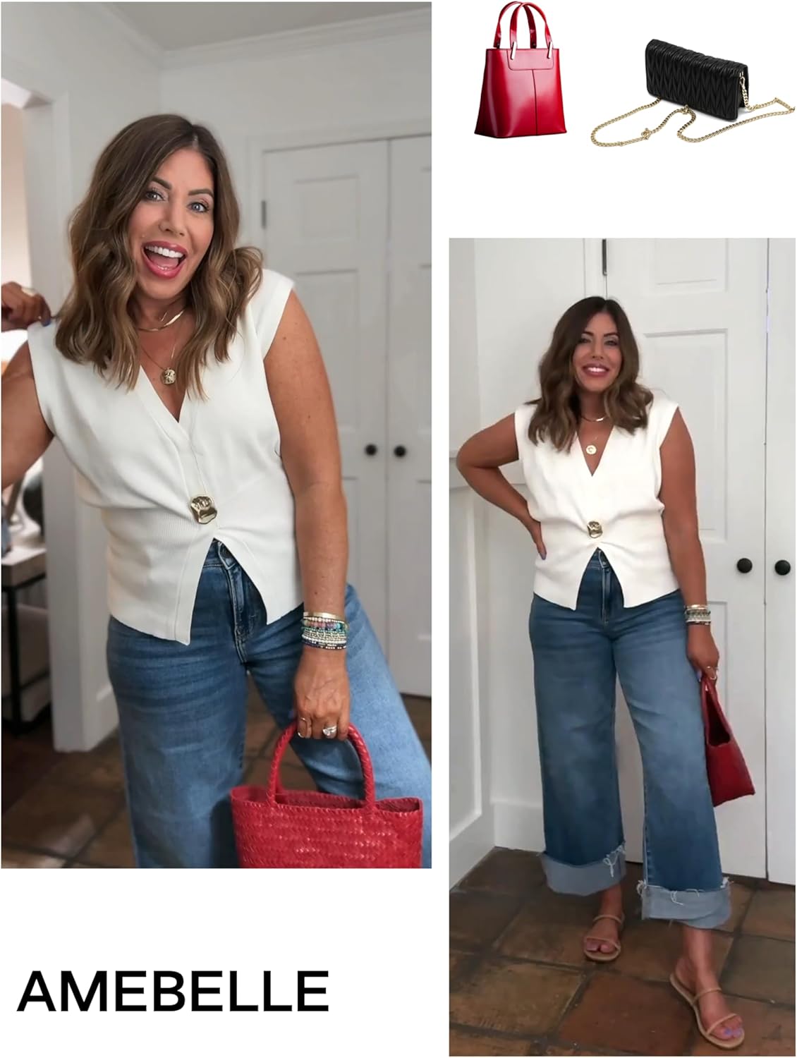 AMEBELLE Womens Vest Tops Button Down V Neck Sleeveless Knit Summer Top for Women - Image 5