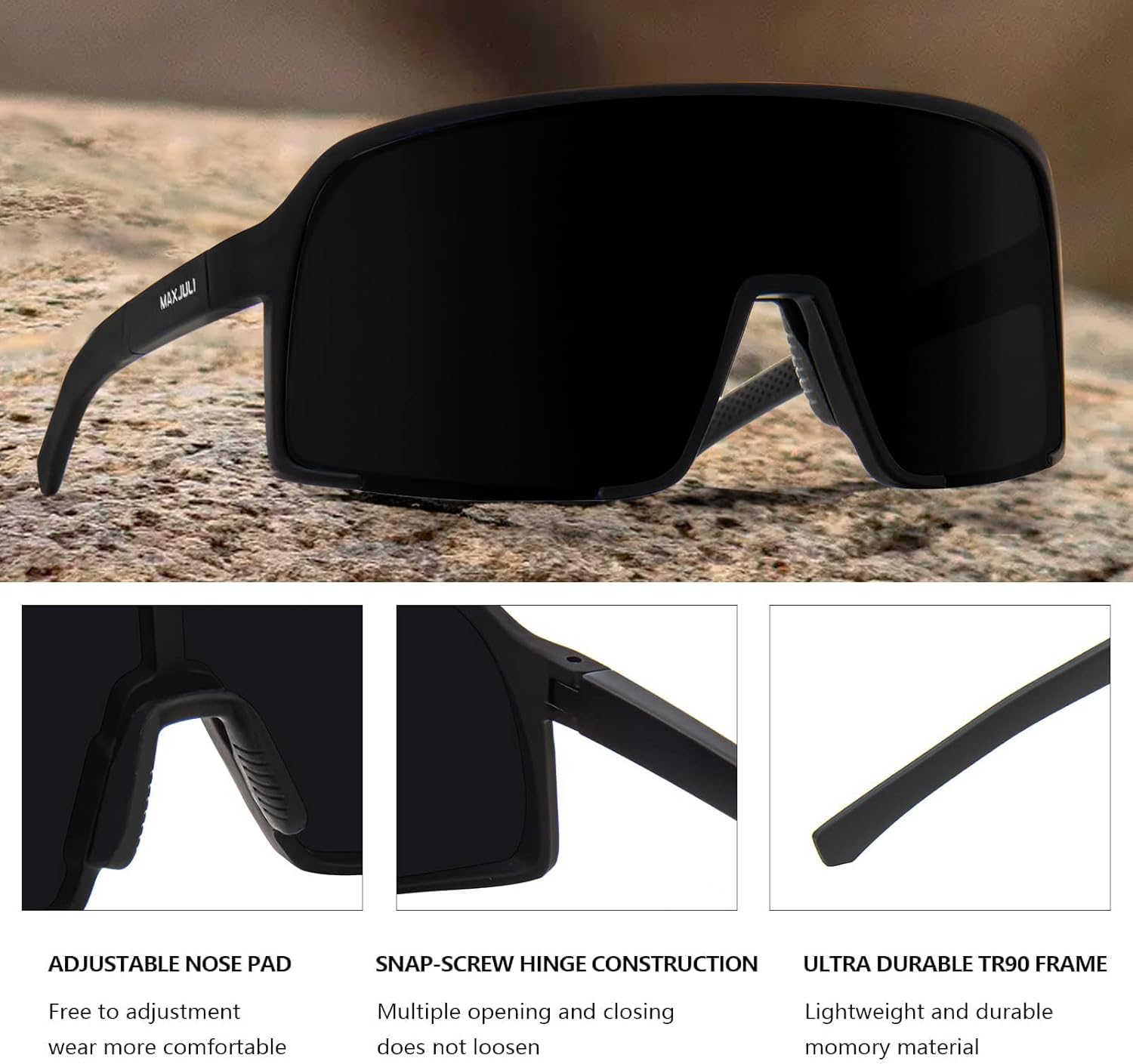 MAXJULI Polarized Sunglasses for Men Women, Windproof Outdoor Sports Cycling Running UV400 Protection Sun Glasses 8121 - Image 3