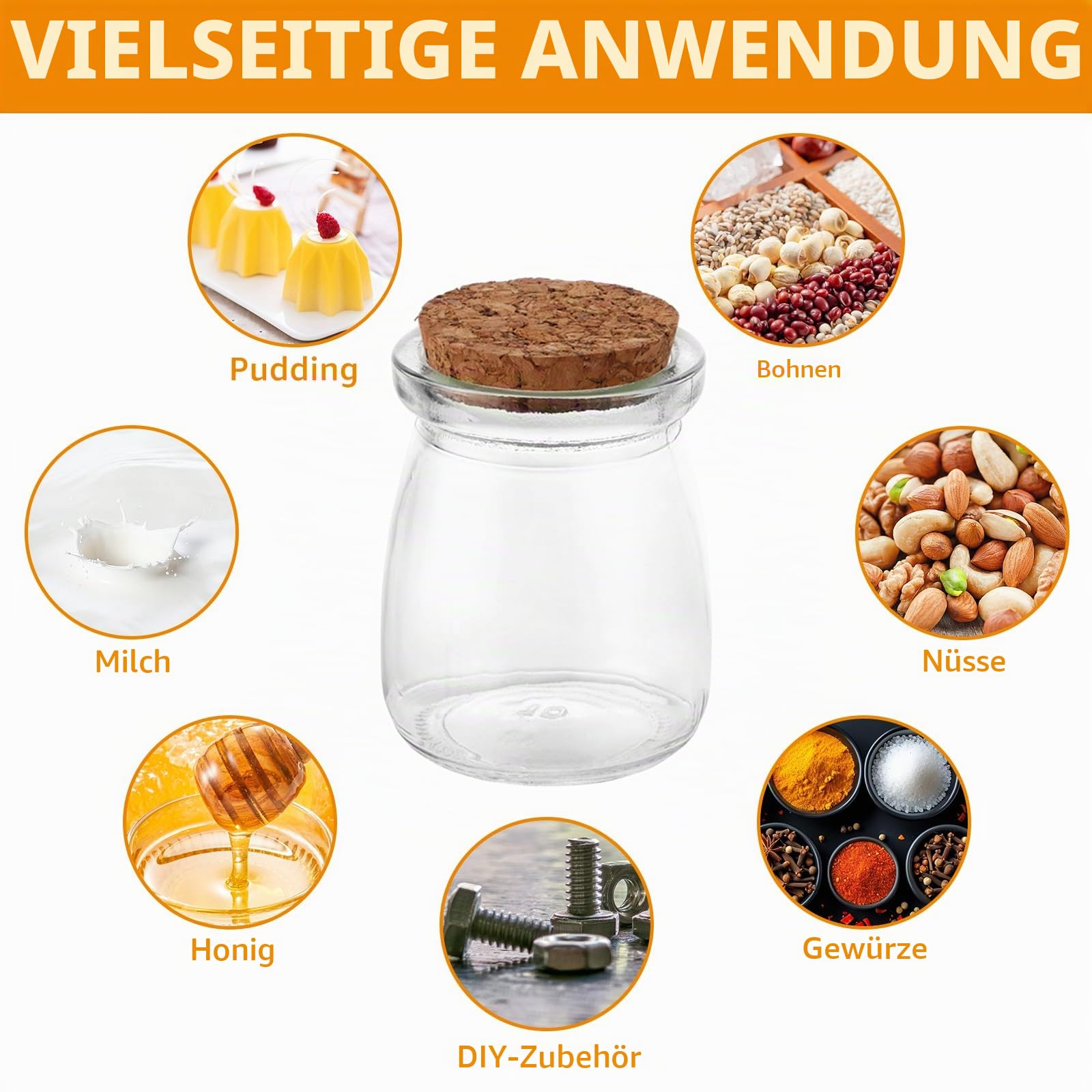 APACALI 40 Stück Kleine Gläser mit Korken, 100ml Dessertgläser, Joghurtgläser mit deckel, Joghurt-Gläser, Weckgläser Glas Einweckgläser Tulpenglas für Marmeladen, Gelees, Honig, Desserts