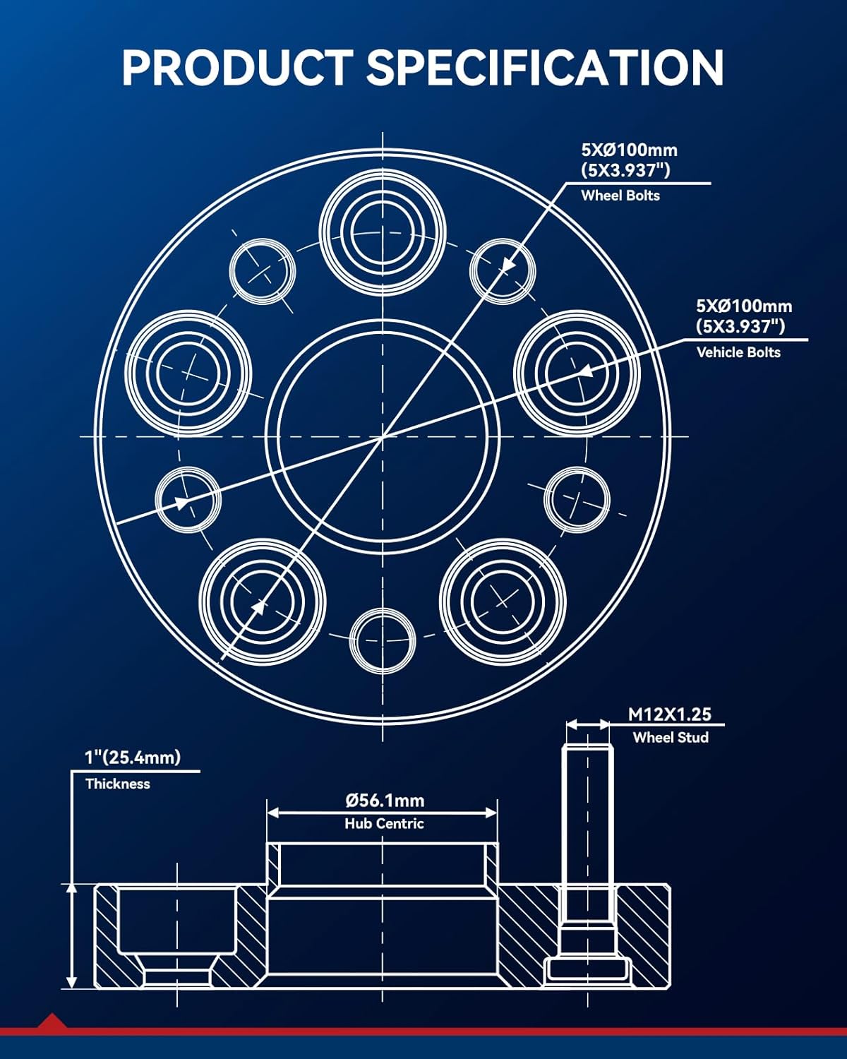KAX 5x100mm Wheel Spacers 1 inch for Forester, 5 Lug Hubcentric Spacers with 56.1mm Hub Bore M12x1.25 Studs for Crosstrek, Outback, Impreza, XV Crosstrek,Legacy,2Pcs 5x100mm Aluminum Tire Spacer,Black