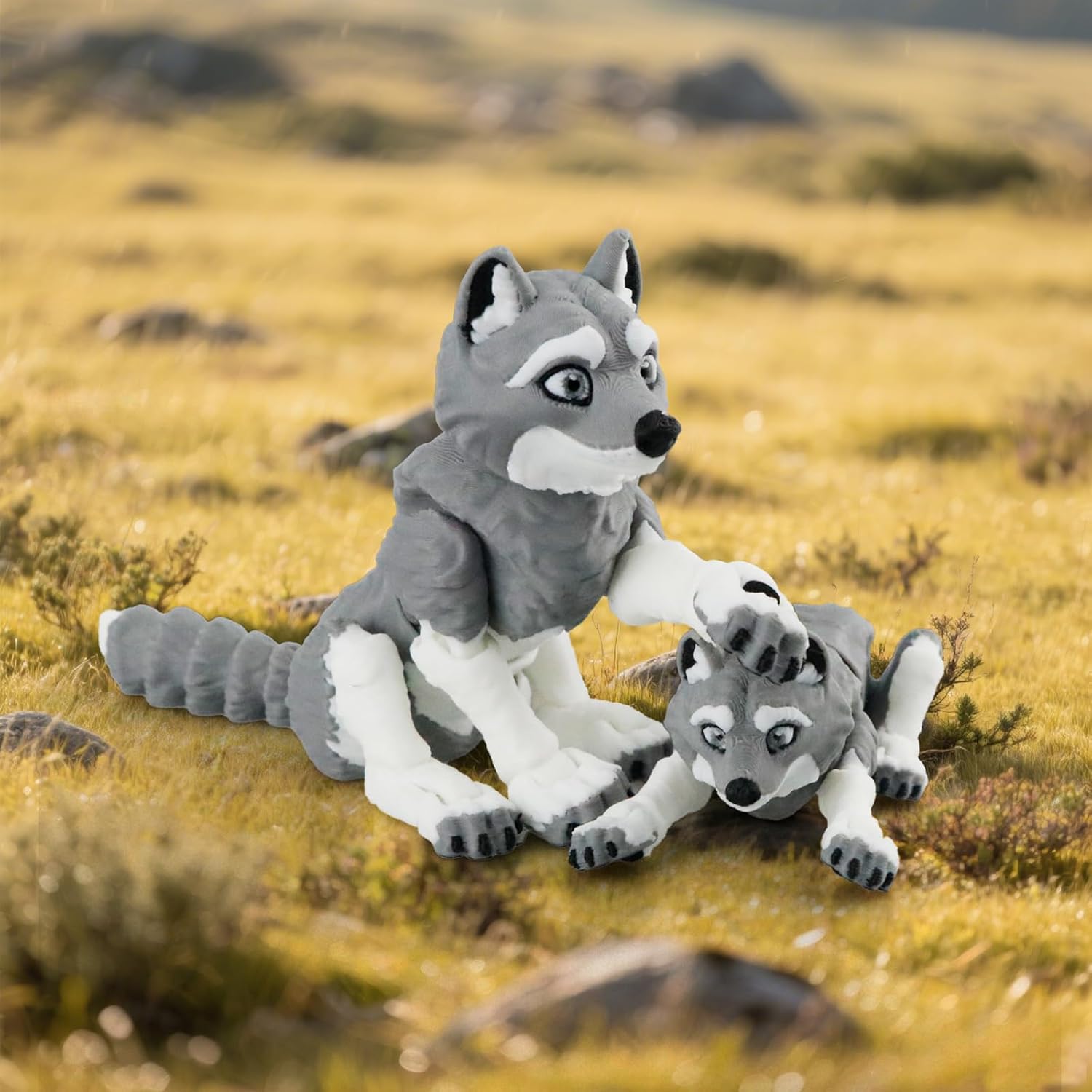 3D Printed Animals Wolf, Flexible Articulated Poseable 3D Printed Animals - Fidget Desk Pets Gift Classroom Rewards Toys