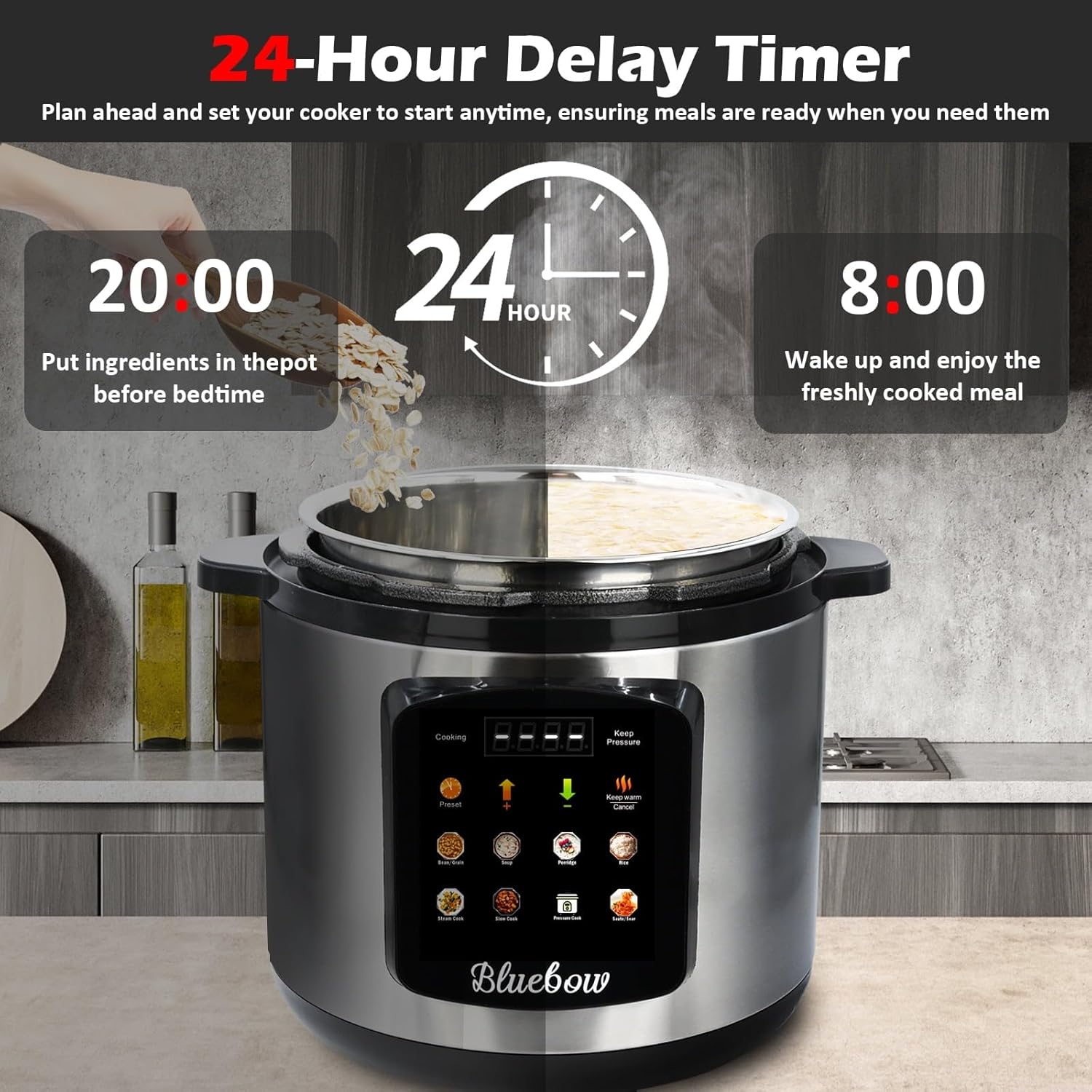 Chefvia 6.5 Quart 8-in-1 Electric Pressure Cooker – Stainless Steel Multi-Cooker With LED Display, Slow Cook, Rice, Steam, Sauté & Warm Functions – Black & Silver Kitchen Appliance