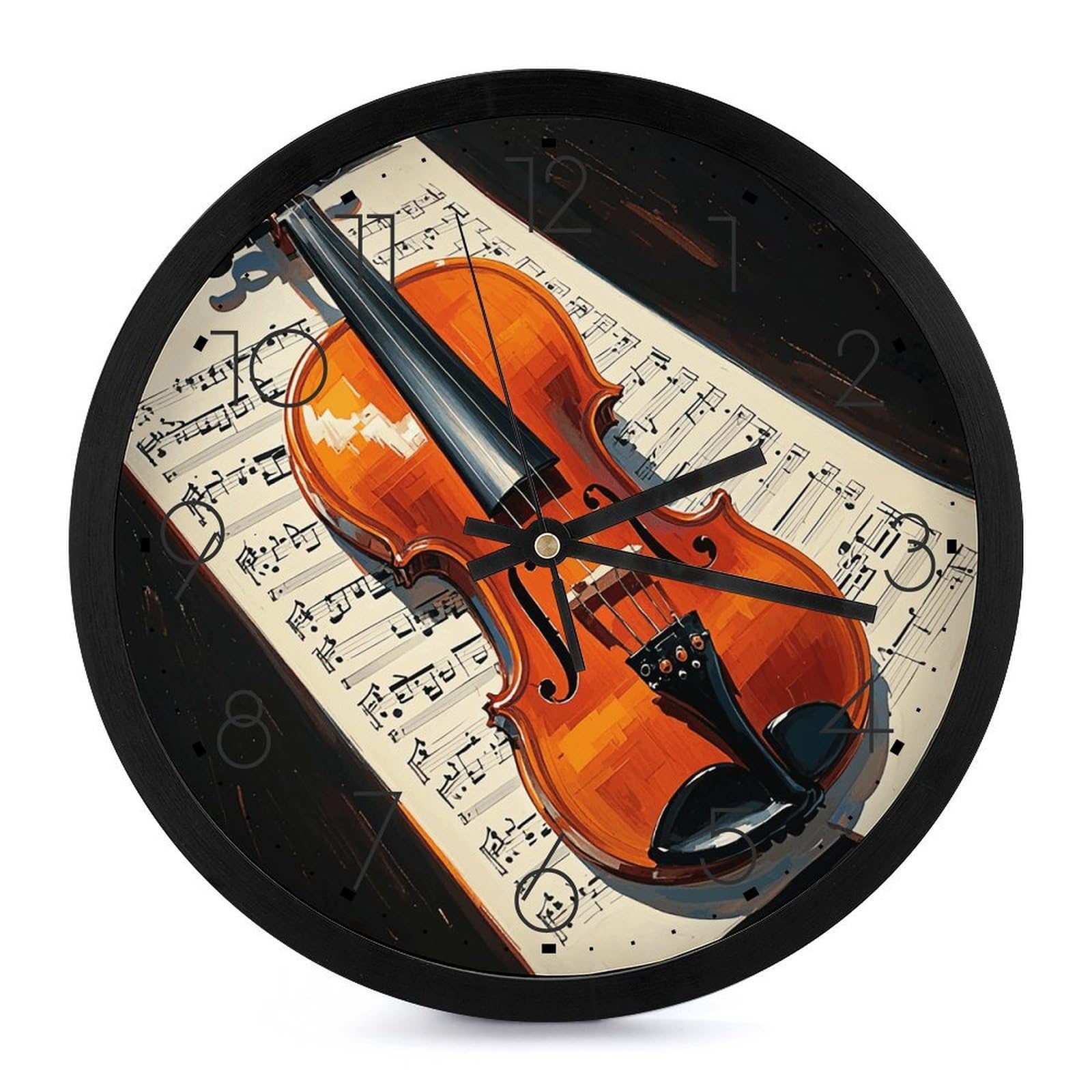 Horloge murale moderne ronde motif violon pour cuisine et chambre