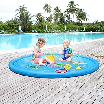 Amazon Veroman 子供用 プール 直径170cm 噴水 ホースに繋ぐだけ 水遊び プレイマット 庭 シャワー 幼児 ブルー プール おもちゃ