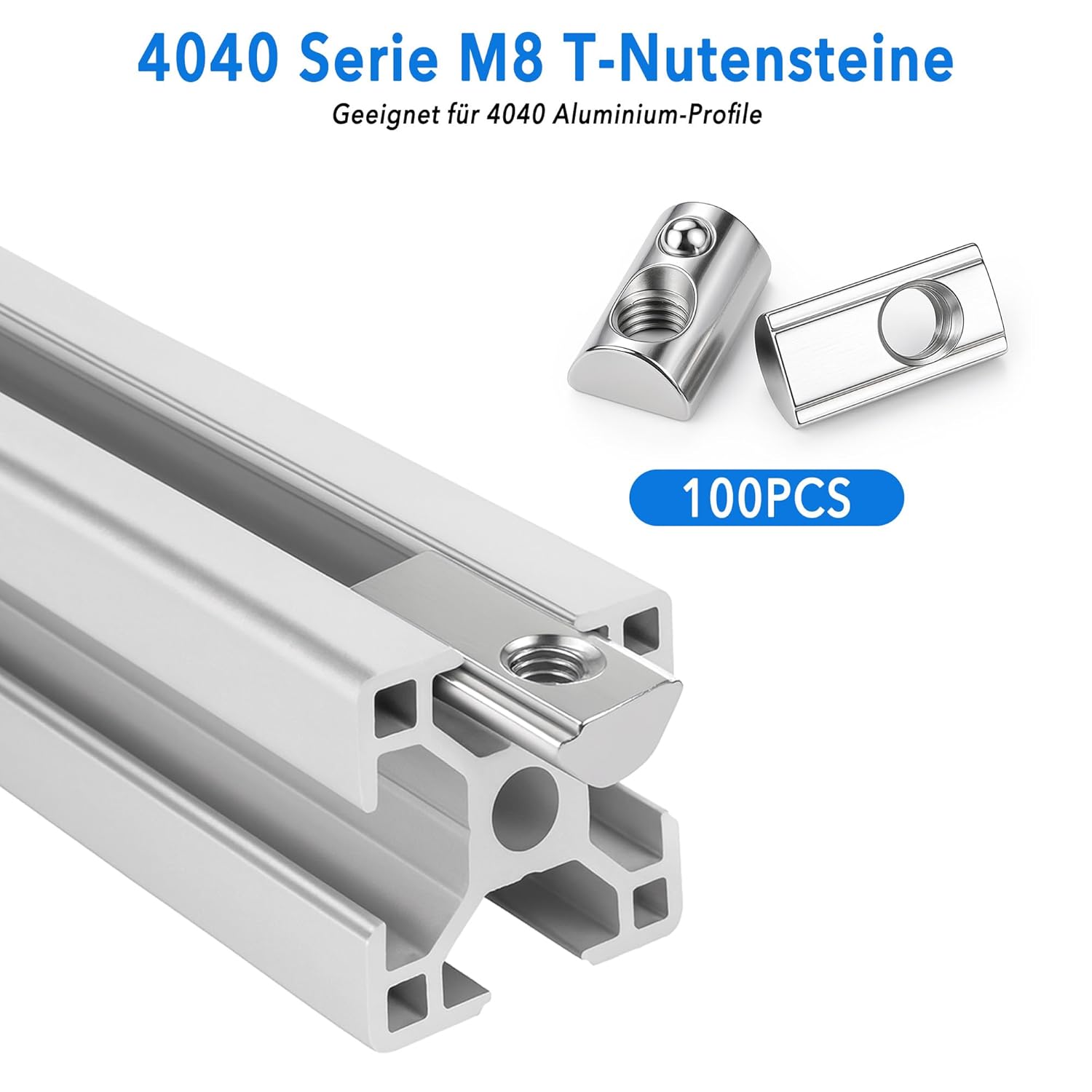 Pack of 100 M8 Stainless Steel T-Slot Nuts: Aluminium Profile 40 x 40 mm Accessories with Spring Ball European Standard for Aluminium Profile Extrusion Slot