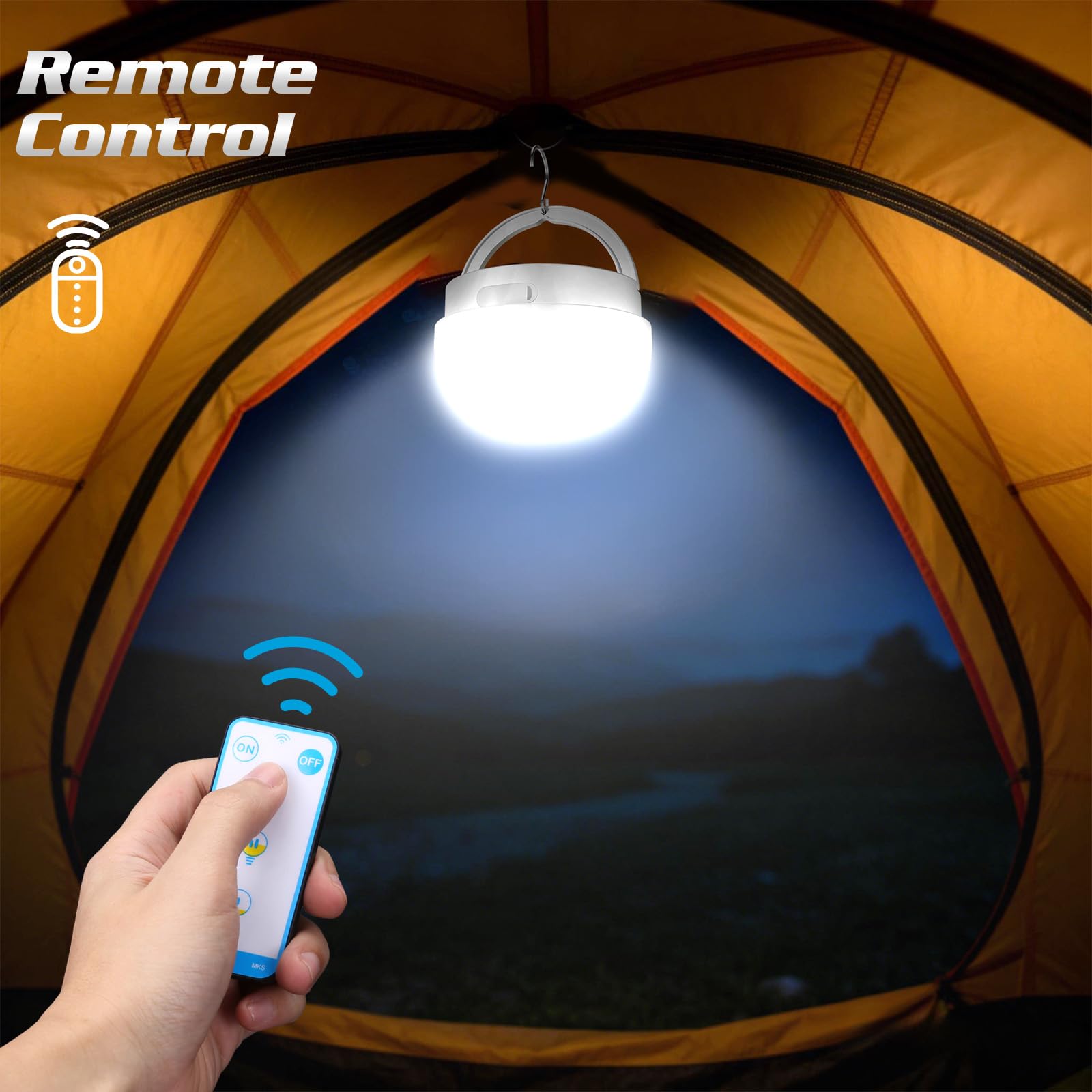 NAKCNM Lampada da campeggio, 2000 lumen, lanterna solare da campeggio con telecomando, 3600 mAh ricaricabile USB-C, 3 modalità, impermeabile IP65, portatile, da appendere per tenda, escursionismo