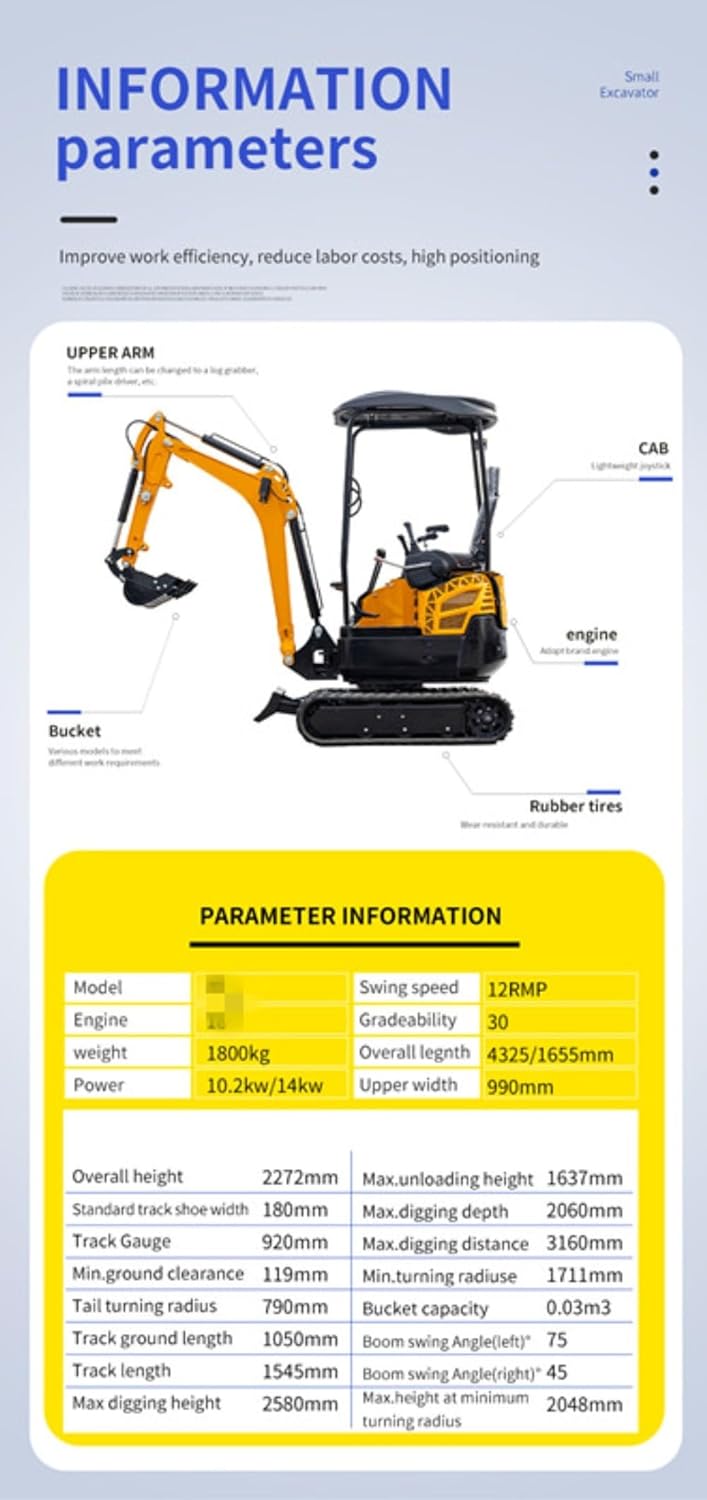 1.8 Ton Mini Excavator – Strong, Stable & Efficient Compact Digger for Construction, Landscaping, Utility Work & Agricultural Projects