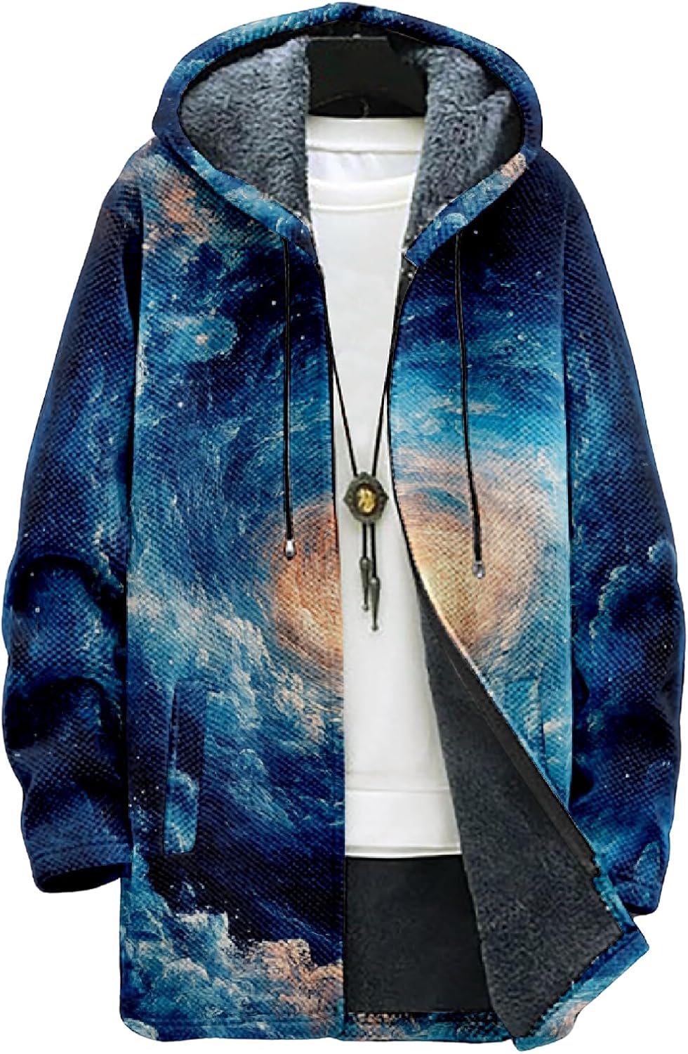 Winter Coats For Men Galaxy 3D Print Long Sleeve Zipper Big And Tall Cardigan Fleece Warm Novelty Fashion Jacket