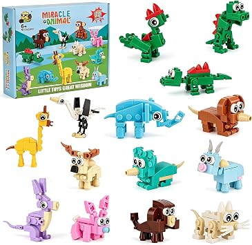 12 Pack Mini Building Blocks Animals Toys - Party Bag Filler, End of Term Gifts for Children, Party Bag Fillers for Kids, Birthday Present Gifts, Exchange Goodie Loot, Pass The Parcel Prizes