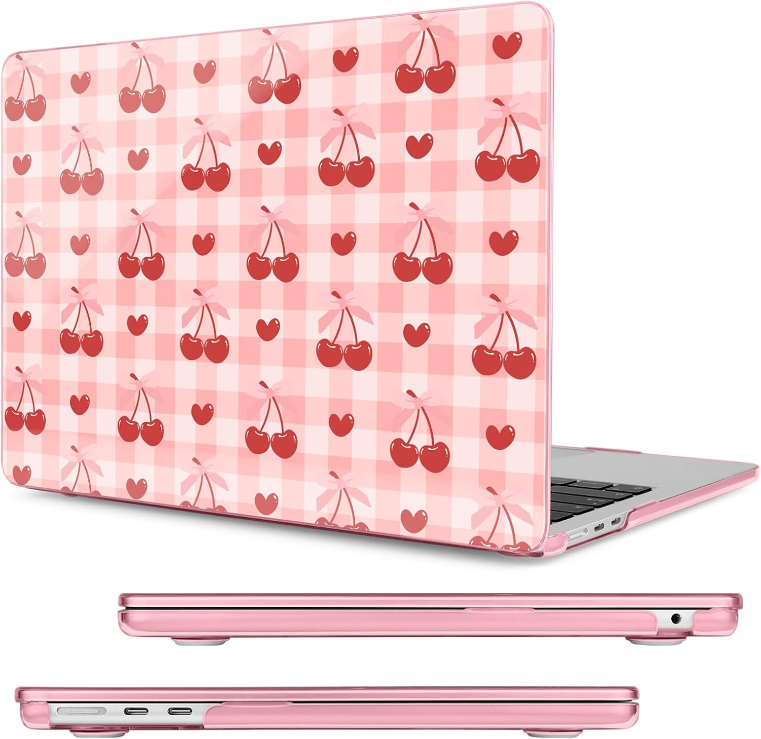 MecBevia Compatible with 2026 M5 MacBook Air 13 inch Case 2026 2025 2024-2022 M5 A3449 M4 A3240 M3 A3113 M2 A2681, Keyboard Cover, Screen Protector, Webcam Cover & Type-C OTG, Pink Cherry Check
