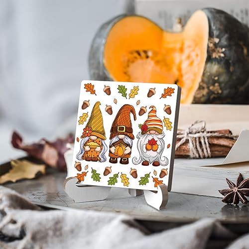 Miniatura 3 de Placa de gnomos de Acción de Gracias con soporte de madera, decoración de Acción de Gracias, decoración de otoño para escritorio, bandeja