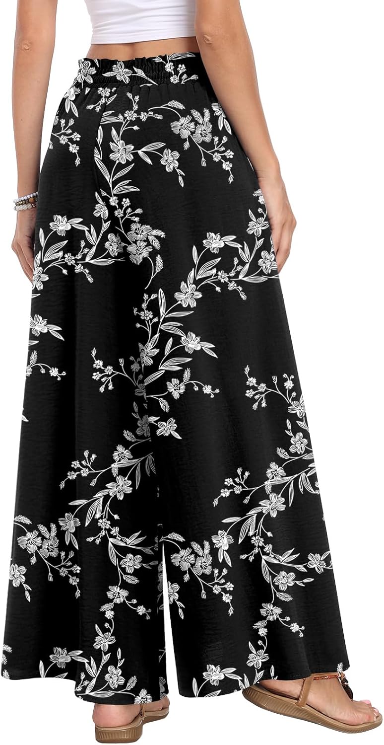 Netsmile Women's Wide Leg Palazzo Pants Dressy Flowy Casual High Waist Drawstring Beach Boho Trousers with Pockets - Image 4