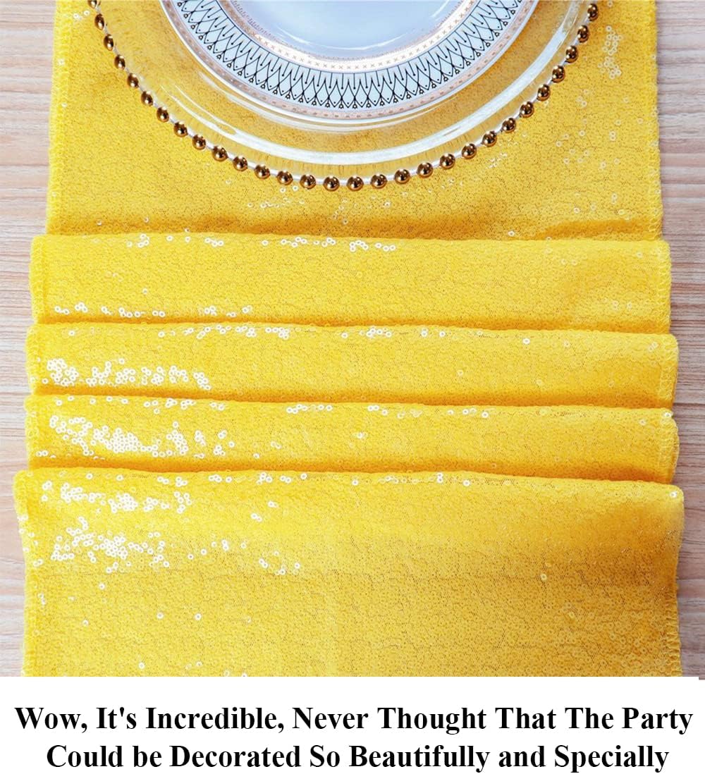 Sequin Table Runner Long 12x120 Table Runner Glitter Table Runner Dining Room Table Runner Christmas Table Runner and Sequin Table Cloth Runner for Party Wedding Decorations (12x120, Yellow)