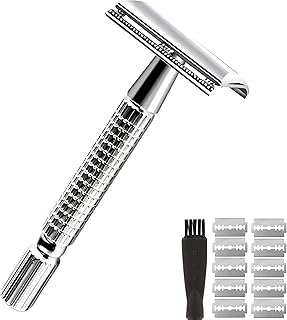 Double Edge Safety Razor for Men and Women - Butterfly Open Shaving Razor with 10 Stainless Steel Blades, Precision Shaving, Durable, Eco-Friendly 12-Piece Kit