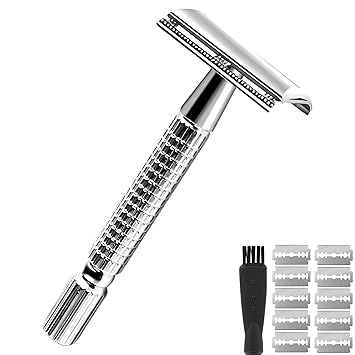 Double Edge Safety Razor for Men and Women - Butterfly Open Shaving Razor with 10 Stainless Steel Blades, Precision Shaving, Durable, Eco-Friendly 12-Piece Kit