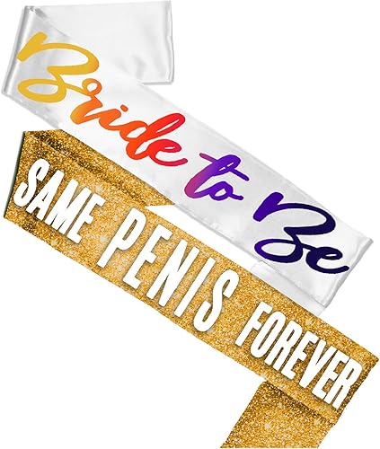 Miniatura 9 de Traje de despedida de soltera  Juego de 2 banda brillante plateada satinada de grado nupcial Glam Bride to Be White Satin & Same Penisis Forever