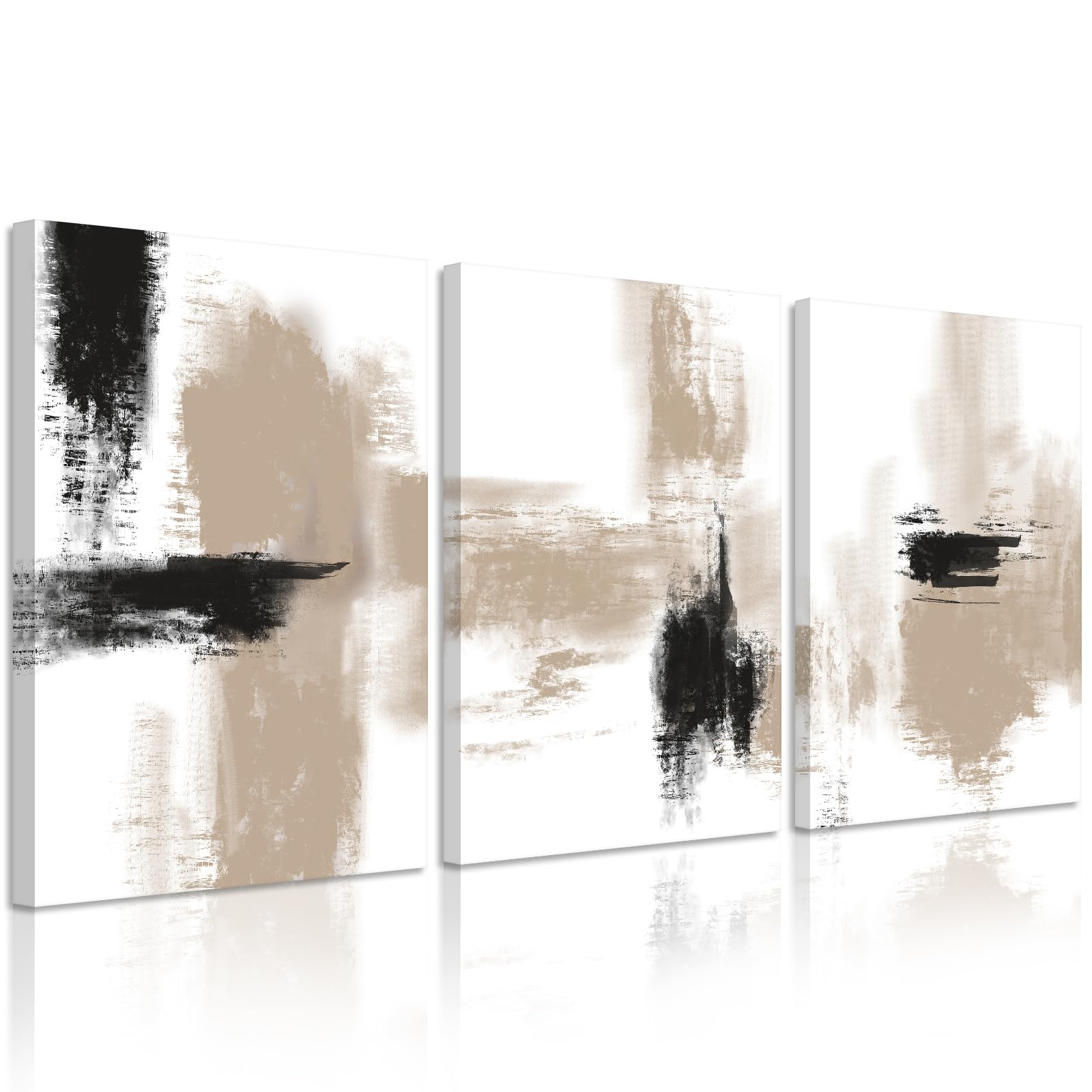 Beige Abstract Wall Art Painting Set of 3 Neutral Canvas Prints