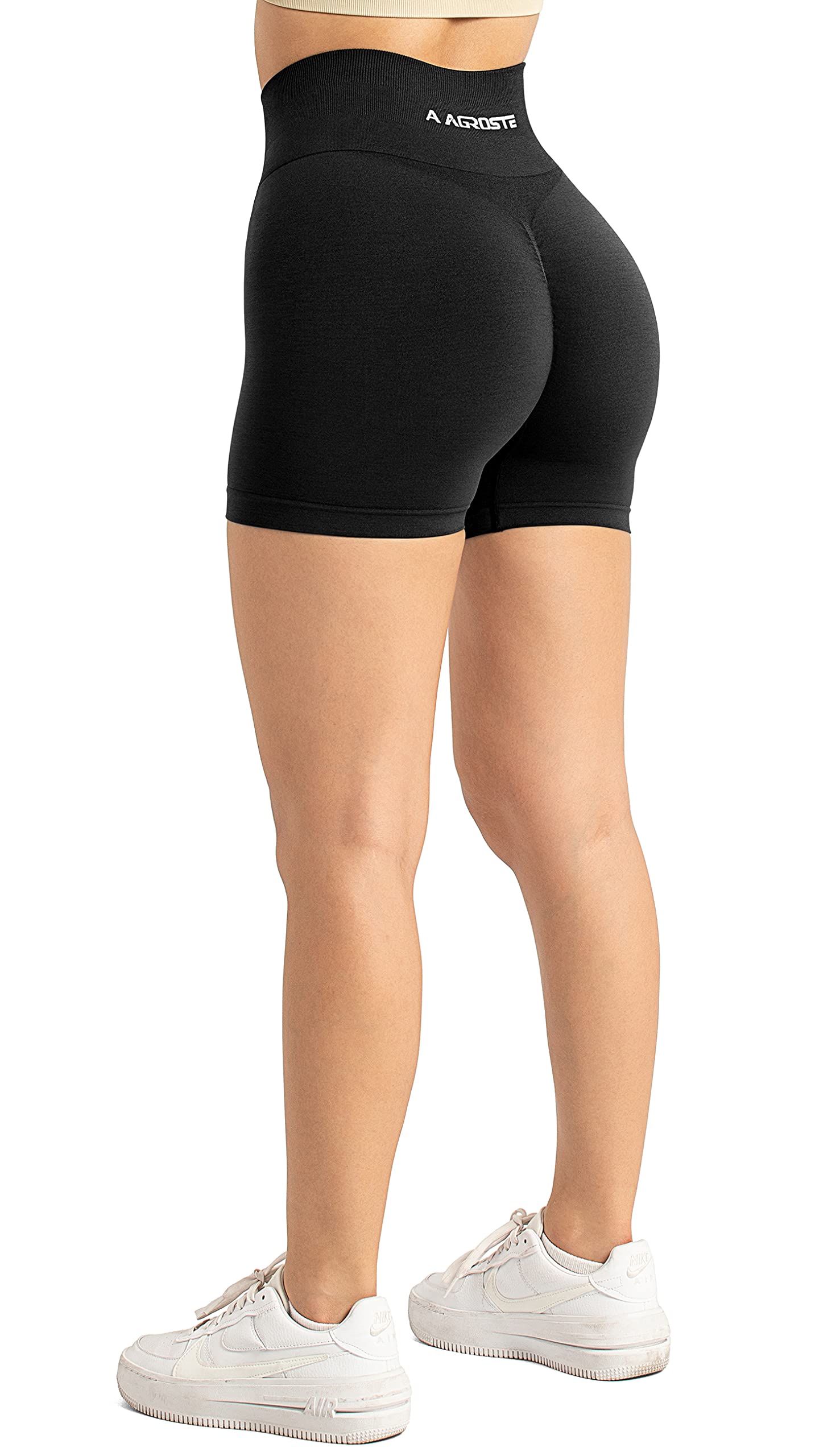 A AGROSTE High Waist Workout Shorts for Women Seamless Scrunch Butt Lifting Short Gym Smile Contour Cycling Biker Shorts