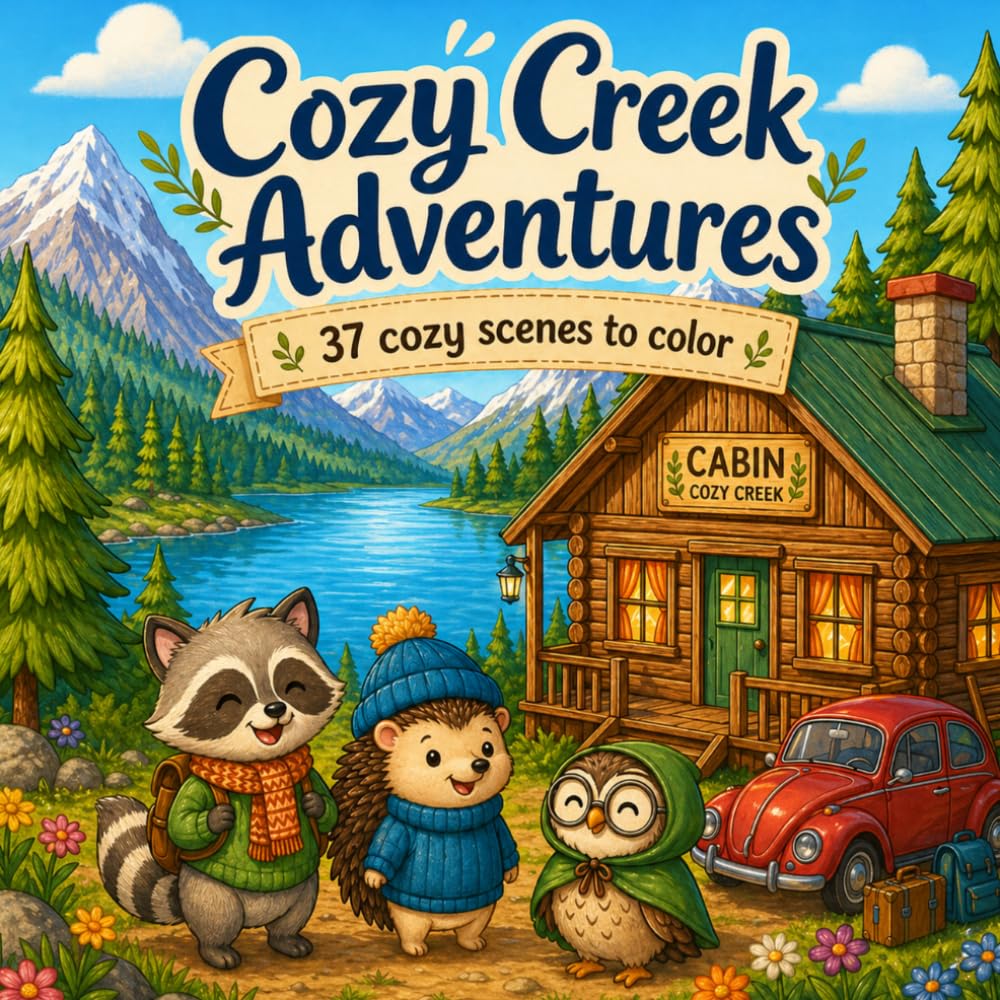 Cozy Creek Adventures: A Cute and Relaxing Woodland Coloring Book for Stress Relief and Mindfulness