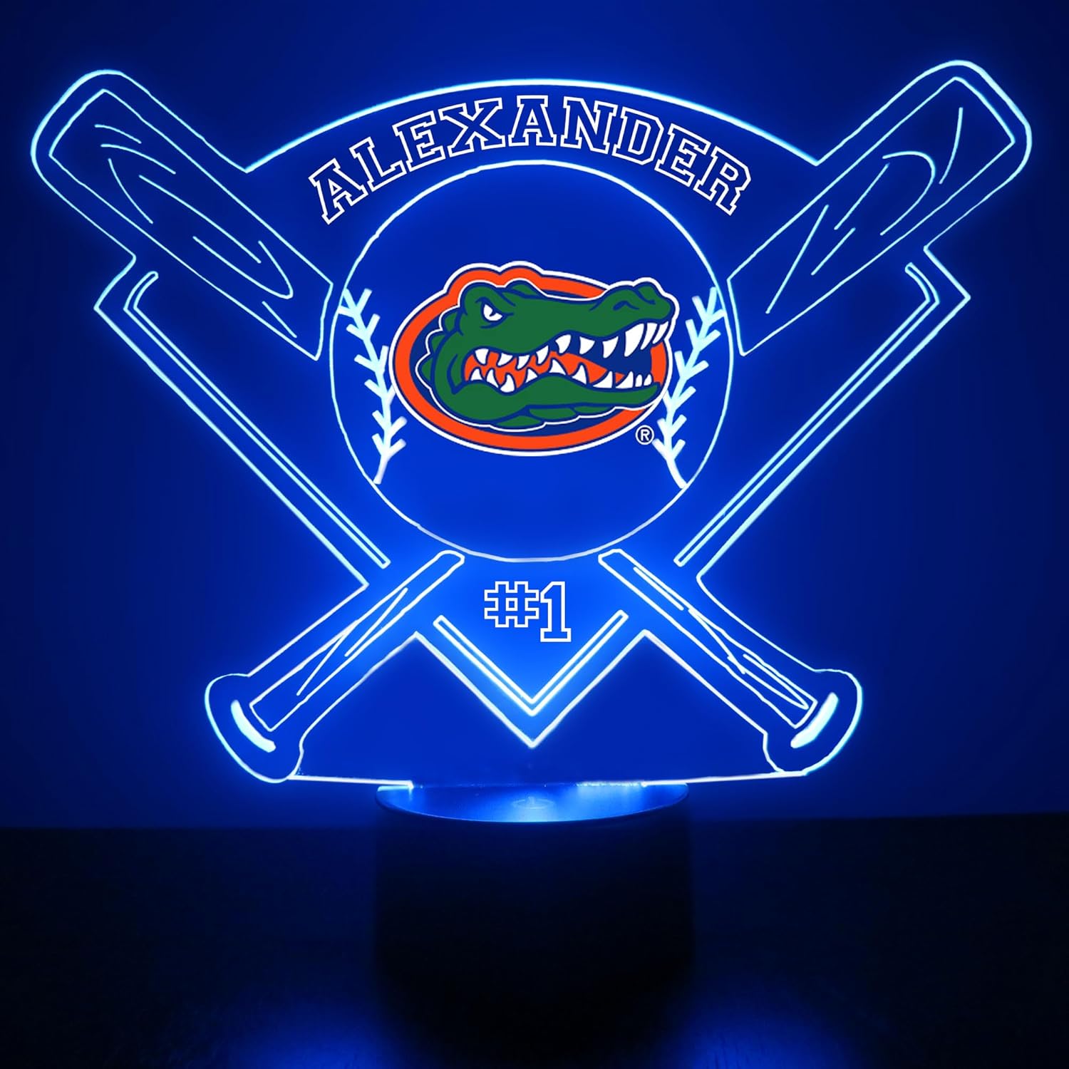 Custom University of Florida Gators Baseball LED Sign Night Light Lamp with Remote and Personalized Name or Image, Officially Licensed from the CLC by Mirror Magic Gifts, Made in the USA
