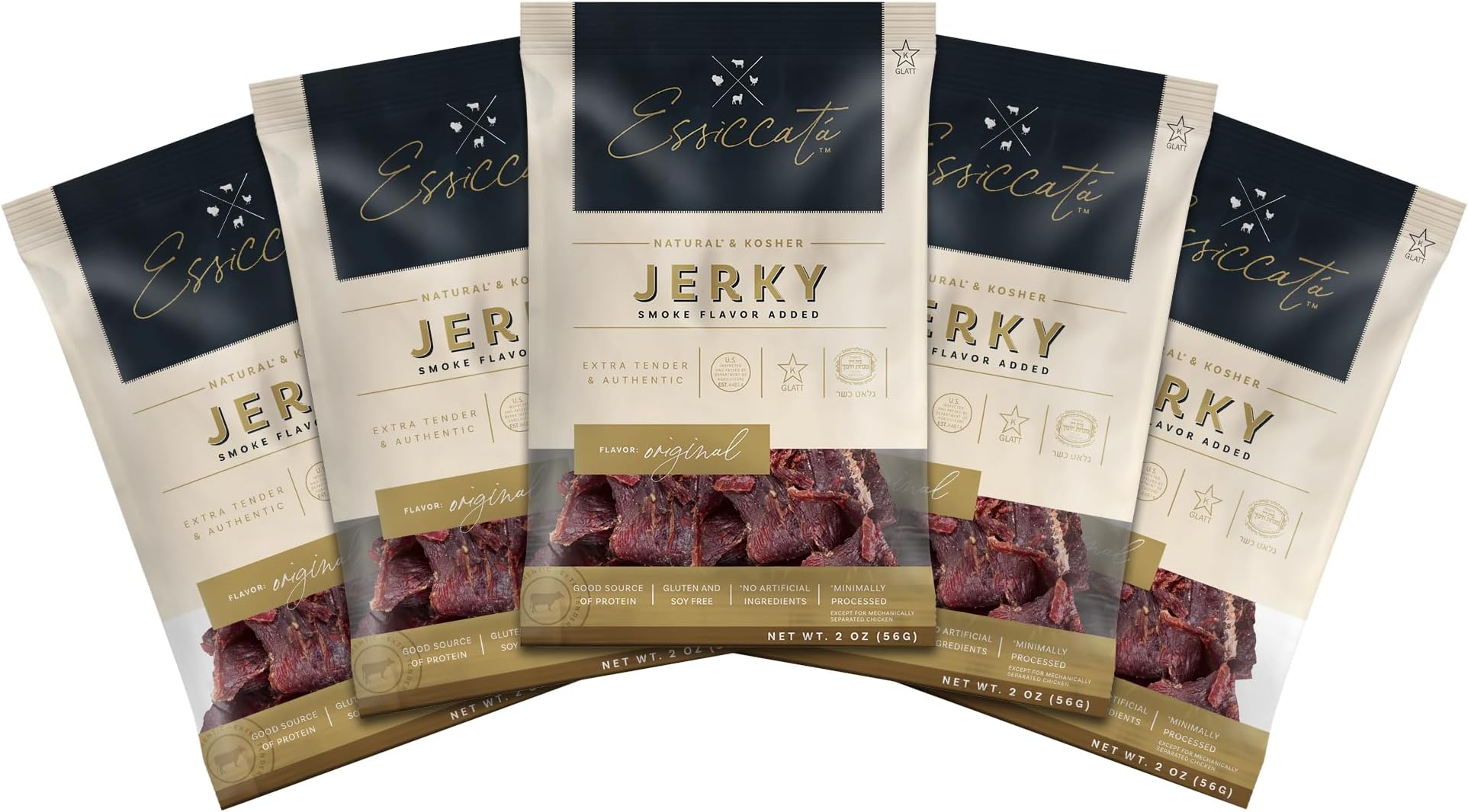 Aufschnitt Essicata Jerky - Extra Tender, Low Sodium - Made in USA - Certified Kosher - Keto Friendly - 5 Pack, Original