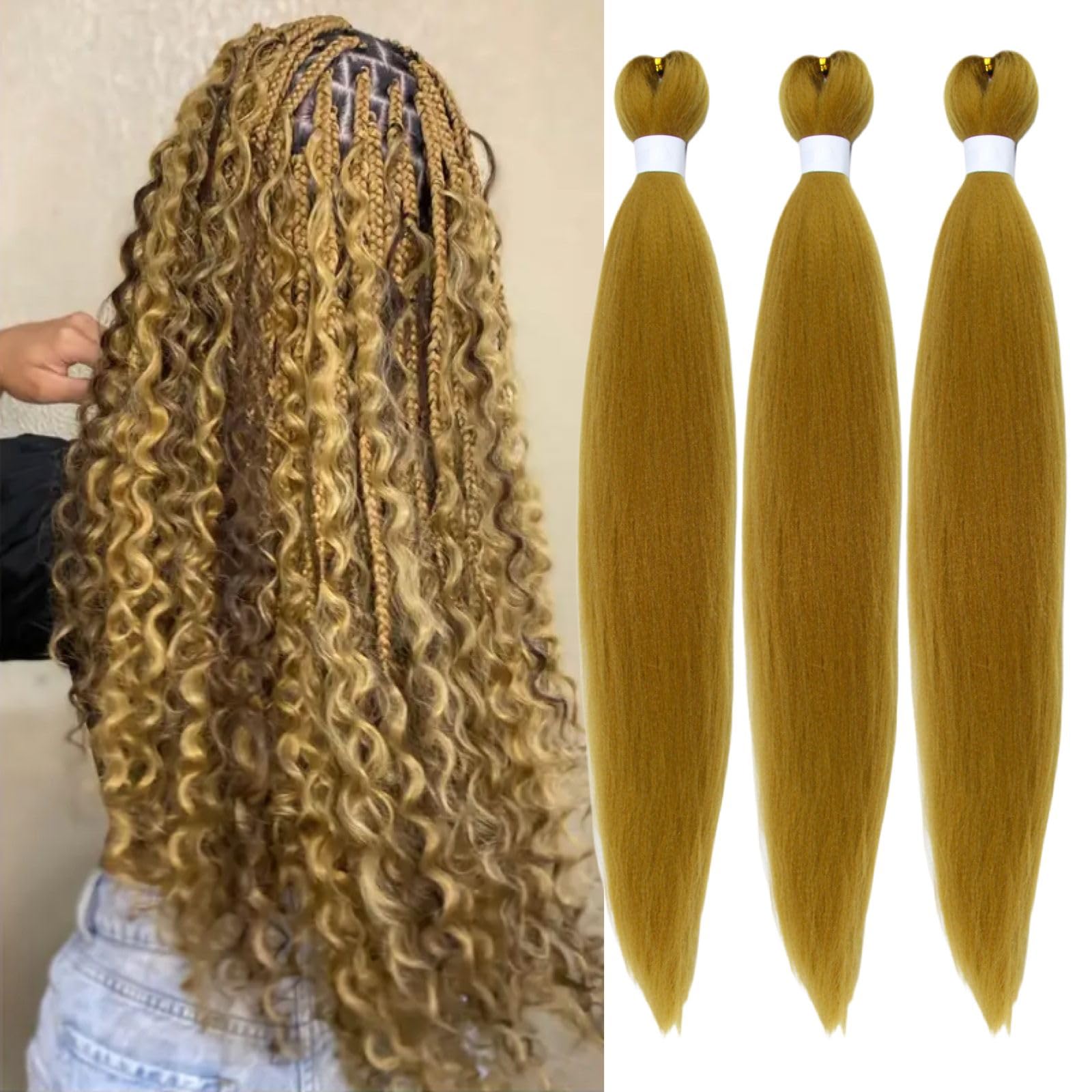 Lbsiwi Pre Stretched Braiding Hair 27 EZ Braiding Hair Ombre Braids 26 Inch 3 Packs Hot Water Setting Professional Synthetic Fiber Yaki Texture Itch