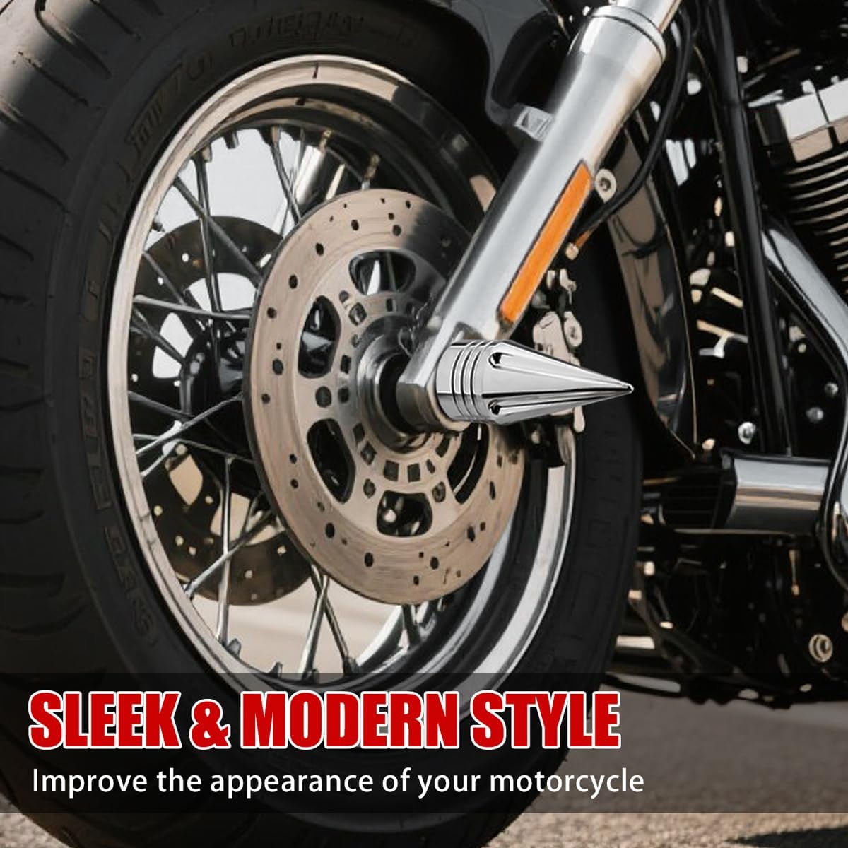 Front Axle Nut Covers CNC Black Chrome Caps Compatible with Harley Davidson Touring Sportster Trike Dyna Softail Street Glide Road King Iron 883 Fat Boy 2002-2024 (SpikeB-Chrome)