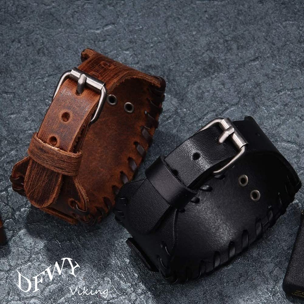 Cosplay Punk Gothic Middeleeuwse Lederen Polsbandjes - Vintage, Viking, Steampunk, Rock Cuff Bangle - Unisex Armband - Voor mannen en vrouwen - Kostuum, casual, Themafeestje, draagbaar Mode-accessoire