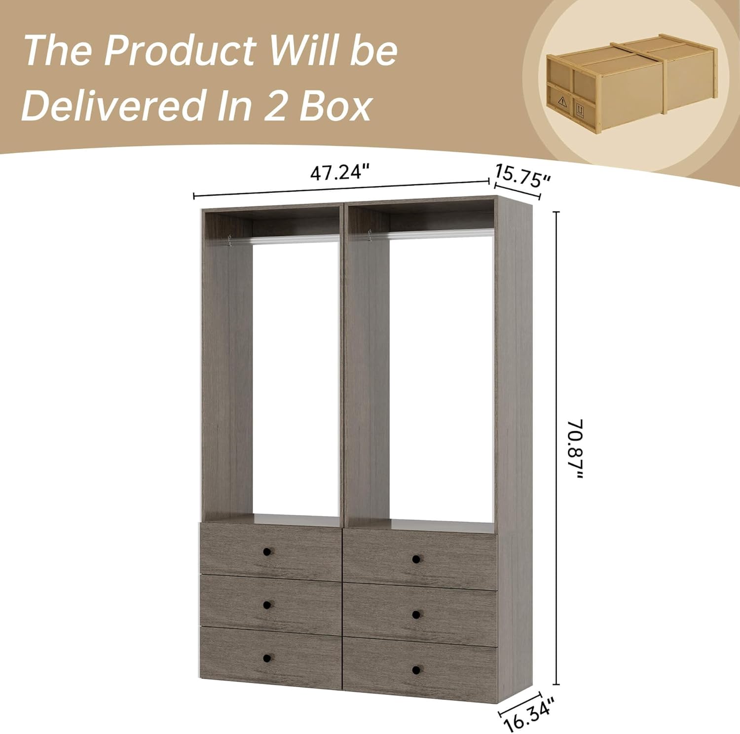 71"H Wall Mounted Closet System, Wooden Closet Organizers and Storage with Adjustbale Closet Shelves, Modular Closet System with Drawers & Hanging Rod, Walk in Closet (A7A7,Light Wood)