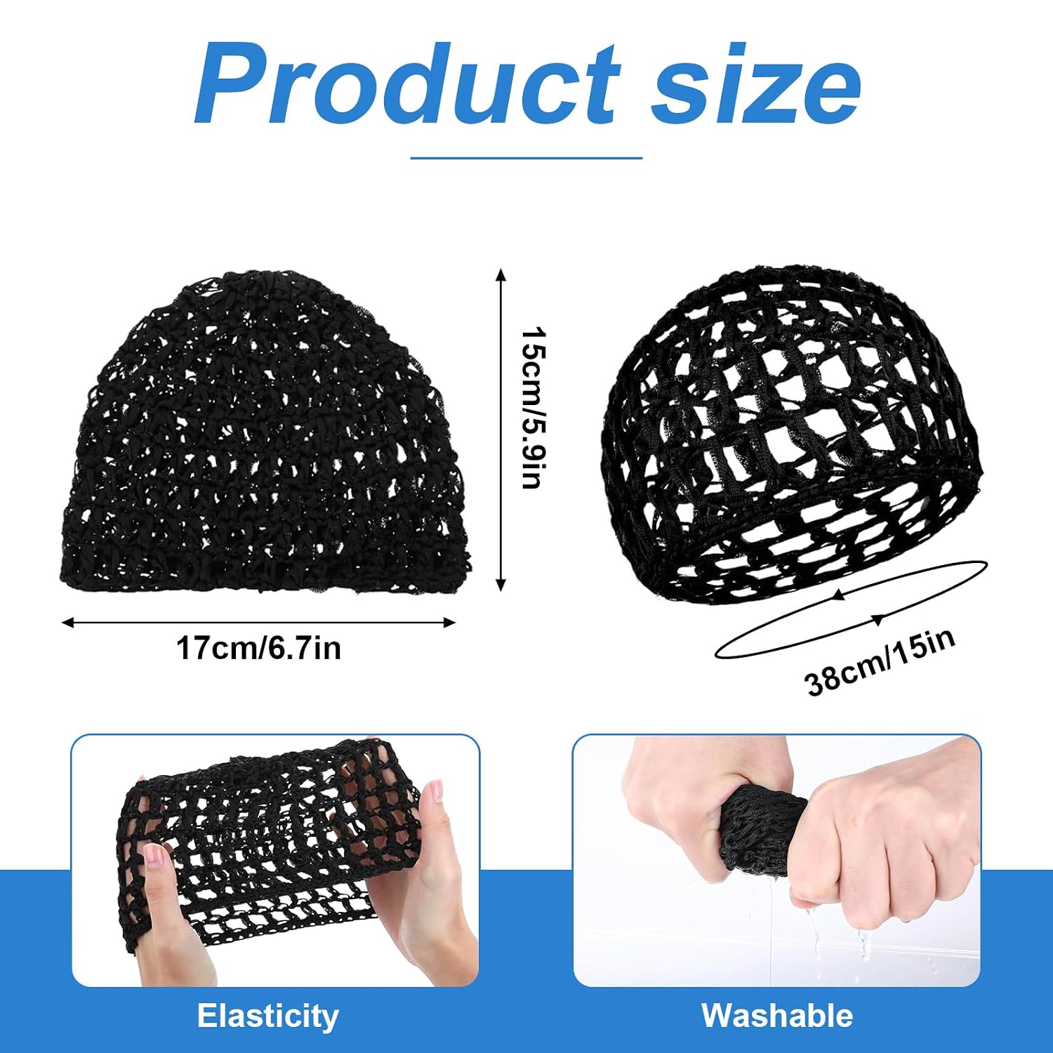 Shower Caps Hair Nets for Sleeping,Crochet Mesh Wrap Caps for Silk Press, Curly Hair & Wig Protection,Soft Reusable Bonnets for Women, Lift Strap Weaving Sew For Women Ballet (4, black)