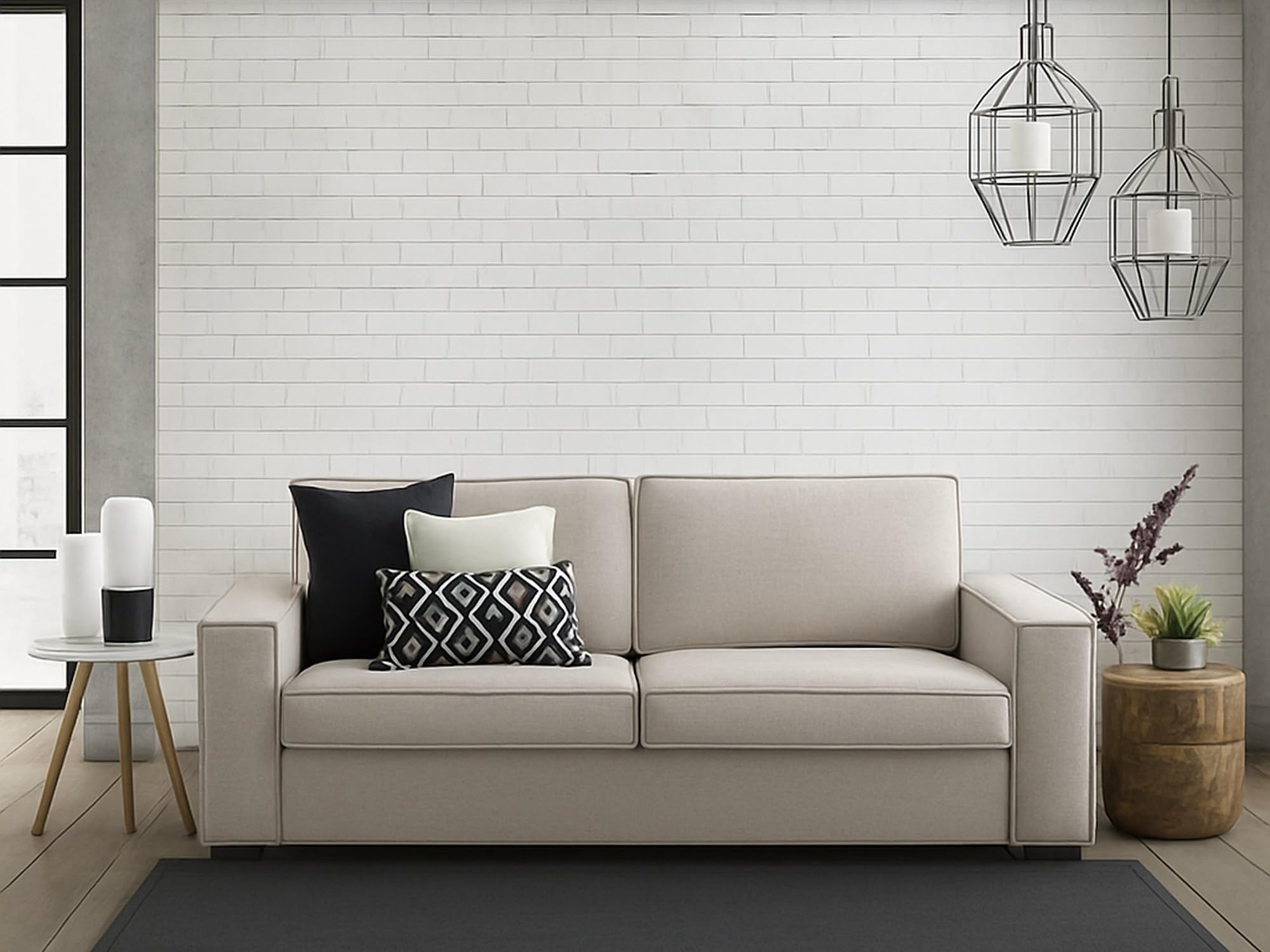 Dmora Divano Fisso 3 posti Alba, Sofà Soggiorno in Tessuto, Braccioli Slim, 100% Made in Italy, Cm 200x95h90, Tortora
