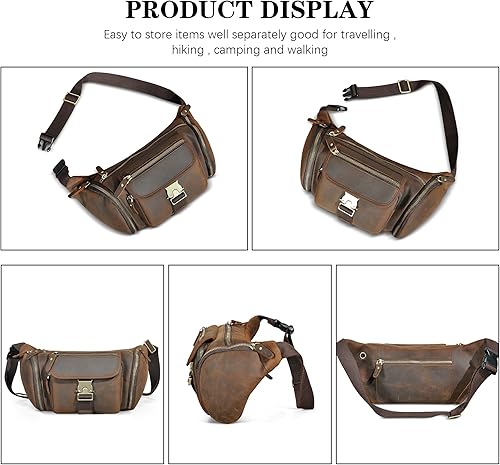 Miniatura 3 de Handadsume Grueso caballo loco cuero senderismo equitación viaje al aire libre cinturón riñonera riñonera pequeña bolsa de teléfono para hombres