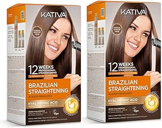 Kativa Brazilian Straightening Kit, 12 Weeks of Home Use Professional Straightening, with Organic Argan Oil, Shea Butter, Keratin & Amino Acids, for Straighter, Softer and Shinier Hair, All Hair Types – Pack of 2