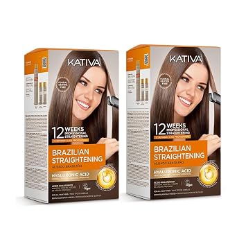 Kativa Brazilian Straightening Kit, 12 Weeks of Home Use Professional Straightening, with Organic Argan Oil, Shea Butter, Keratin & Amino Acids, for Straighter, Softer and Shinier Hair, All Hair Types Pack of 2