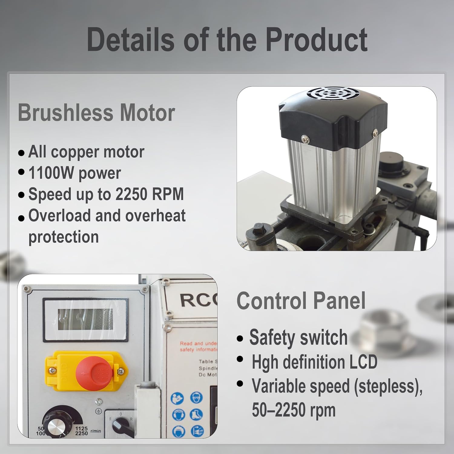 Benchtop Mini Milling Drilling Machine，0.97" Drilling Capacity，All-metal Structure，R8 Spindle，1100W Brushless Motor，50-2250 RPM for Metal/Wood/Plastic DIY & Home Workshop，110V