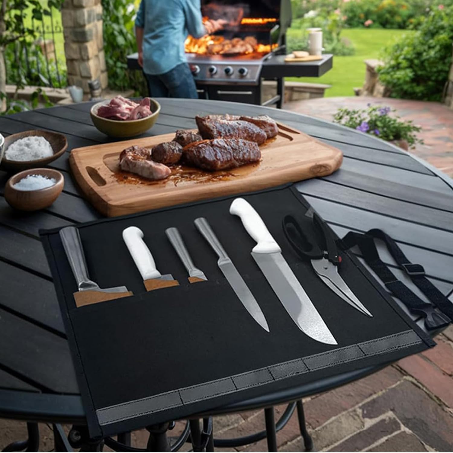 Chef Knifes Roll Bag with Handle, Professional Chef Knife Case, Portable Organizer Storage Canvas Bag, Kitchen Knifes and Utensil Holder Case, Cutlery Holders for Men Knifes Set - Black