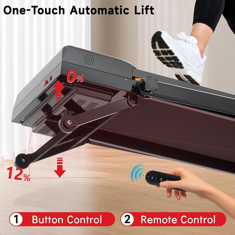 Joxir Walking Pad Treadmill with 12% 12-Level Auto Incline and Handle Bar, 7.5MPH 450 lbs Capacity Under Desk Treadmills for Home, Portable Treadmill with Incline, Remote Control, RGB LED Screen image 4