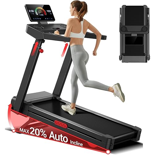 UMAY Incline Treadmill with 2-20% Auto Incline, 400LB Capacity Foldable Treadmills for Home with-Handle Height Adjustable, 42.5"×16.2" Extra-Wide Running Surface, 3.5HP 0.6-8.7MPH Running Machine