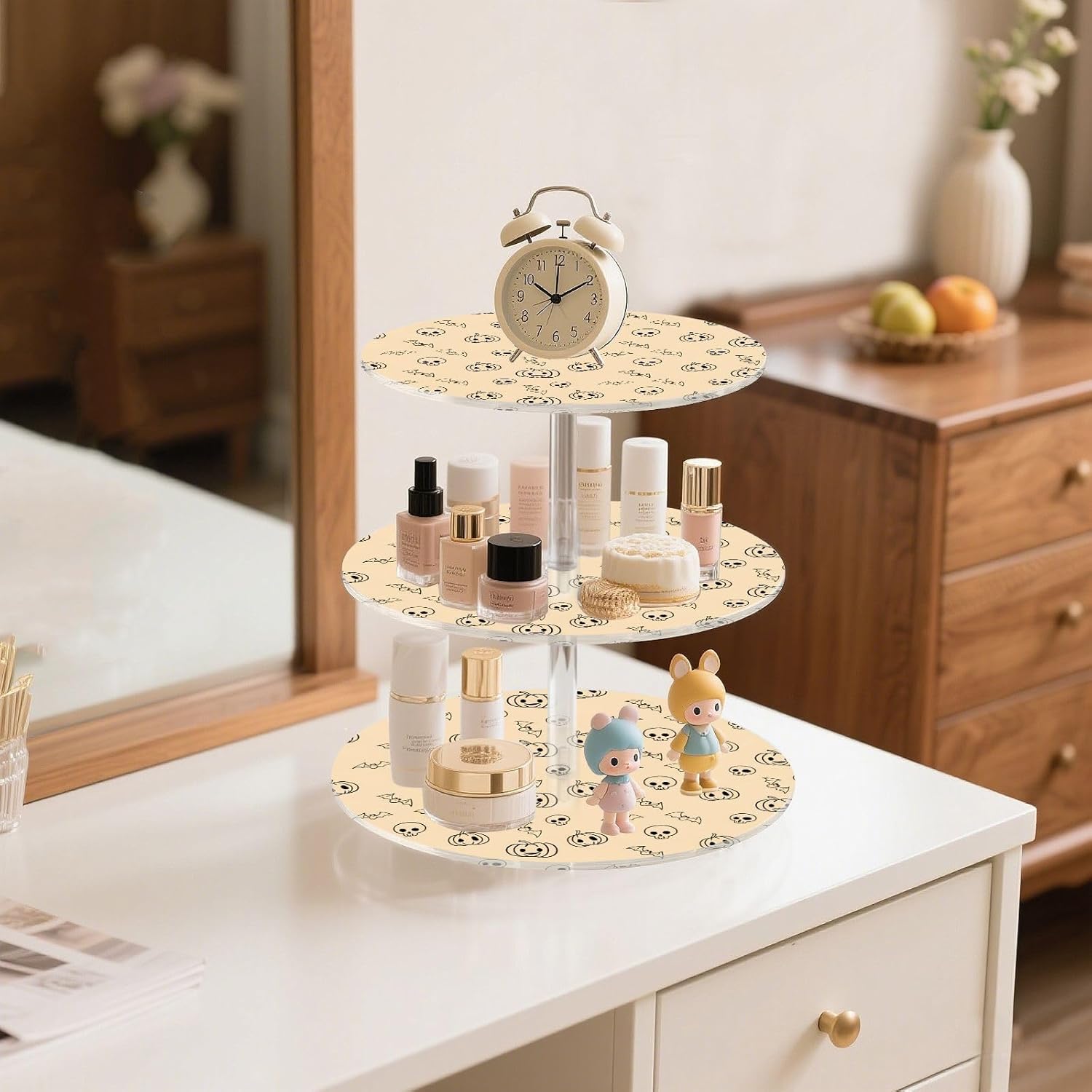 Skull Pumpkin Bats Halloween 3 Tier Acrylic Cupcake Stand, Cupcake Stand for 34 Cupcakes for Weddings, Christmas,Holidays,Parties,Birthday,Printed Cupcake Tower 23301105