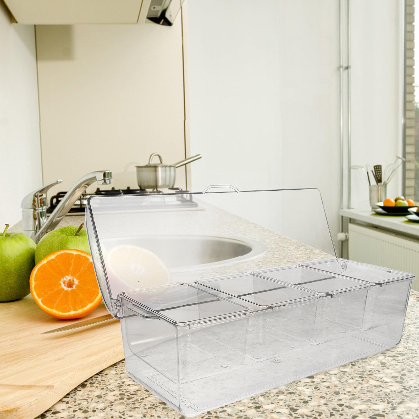 Happyyami Contenitore con Coperchio per Insalata Trasparente Refrigerato Set Compatto con 4 Scomparti, Vassoio Portacondimenti Multifunzionale per Picnic, Feste e Riunioni Familiari