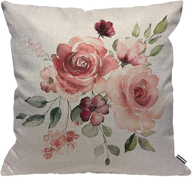 HGOD DESIGNS Cushion Cover Flower Floral Leaf Buds Watercolor,Throw Pillow Case Home Decorative for Men/Women Living Room Bedroom Sofa Chair 18X18 Inch Pillowcase 45X45cm