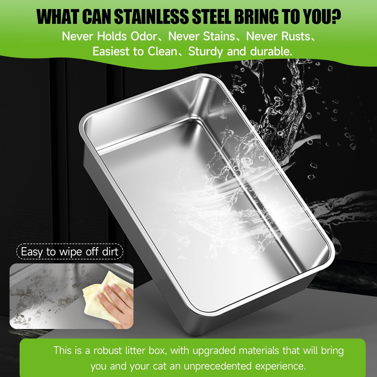 Cat Litter Box, Large, Stainless Steel, for Small Pets, White