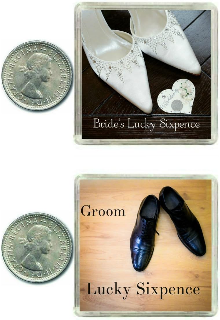 2 Lucky Wedding Sixpence Coins for the Bride & Groom & Traditional idea for The Bride & Grooms Shoe. Fun Husband & Wife to Be Joint Wedding Day Good Luck Keepsake Gift