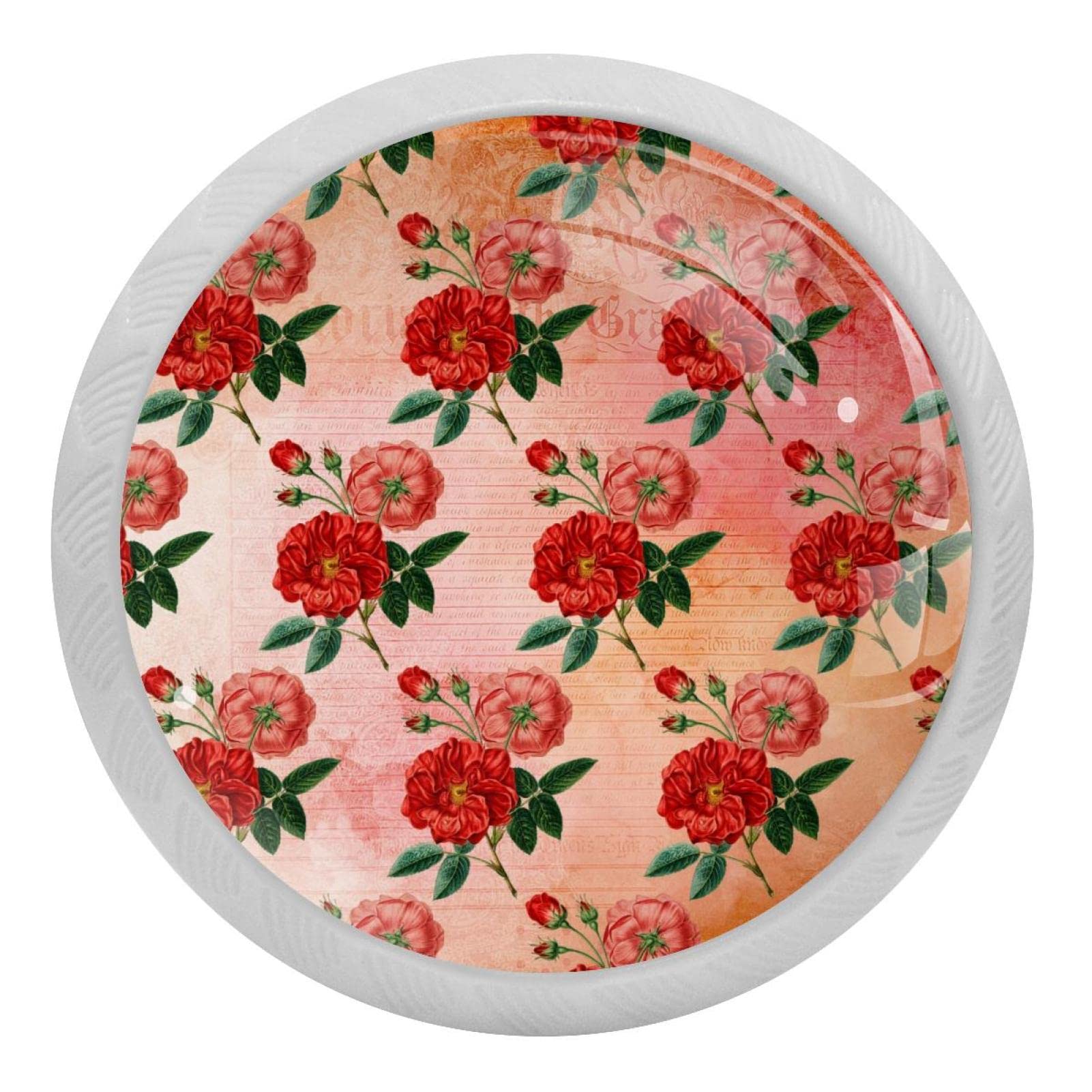 Boutons de placard de cuisine fluorescents lot de 4 poignées en verre de 3,5 cm à motif floral rose